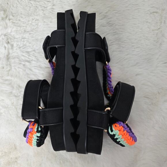 Sandro Black Leather Crochet-Knit Platform Sport Sandals EU 36 NEW - Picture 7 of 12